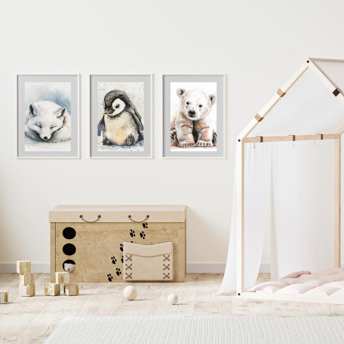 Baby Penguin Chick Watercolor Sitting Snow Cute Nursery Animal Poster - Image 3
