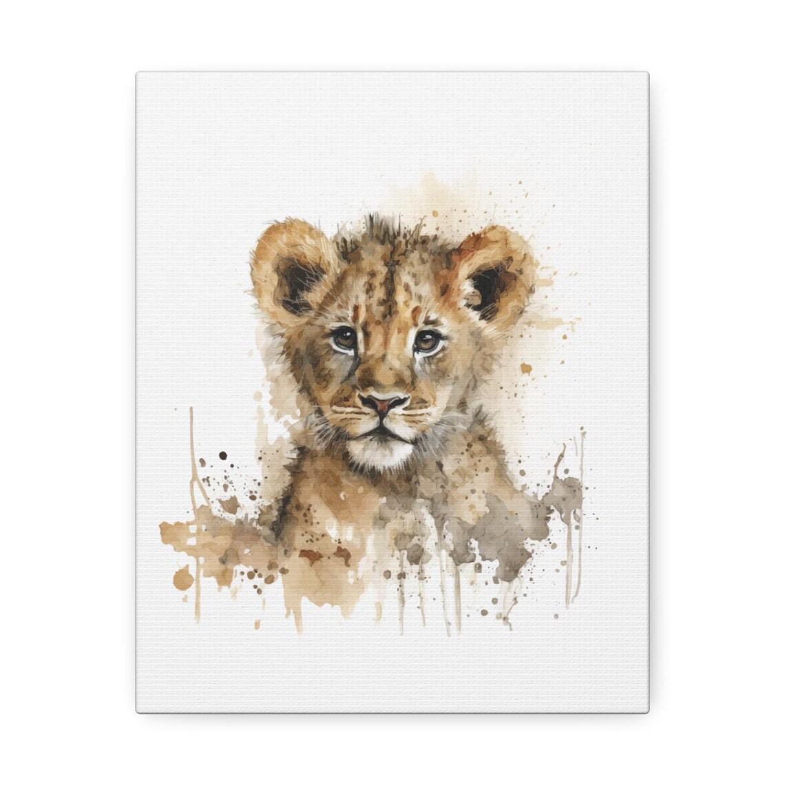 Lion Cub Portrait Watercolor Splash Art Baby Safari Nursery Poster - Image 4