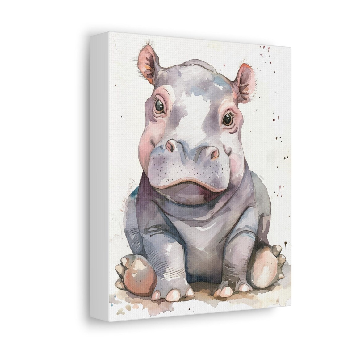 Baby Hippo Watercolor Cute Sitting Calf Minimalist Nursery Animal Poster - Image 3