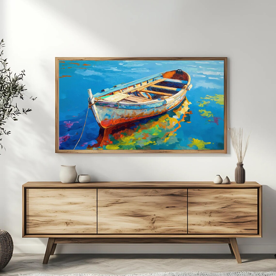 Rustic Wooden Boat Blue Water Sunny Seaside Coastal TV Art Poster - Image 3