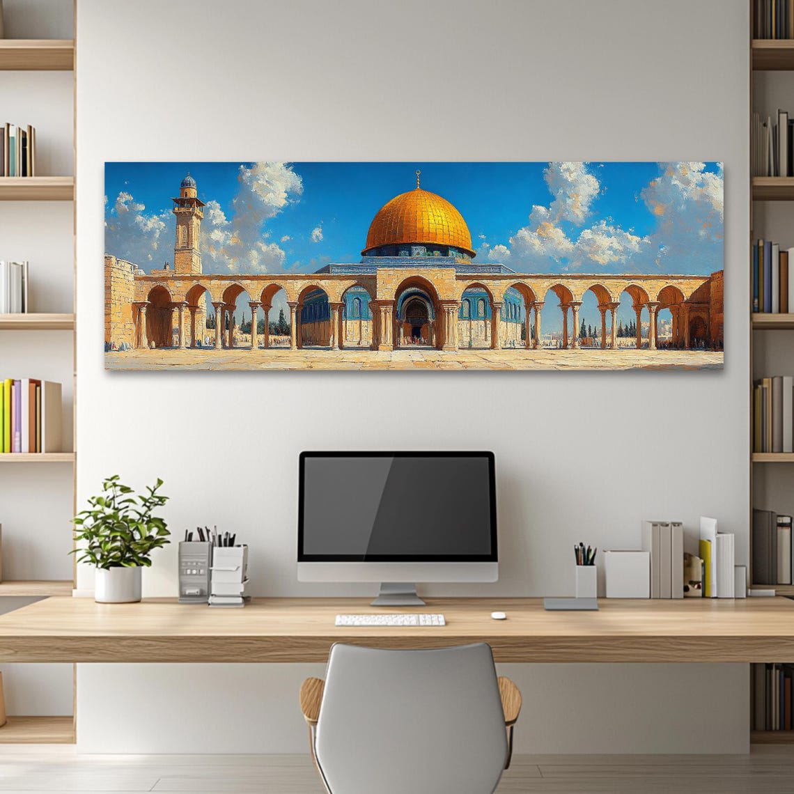 Masjed Al Aqsa Wall Art Long Horizontal Narrow Print Oversized Panoramic Islamic Architecture Artwork For Above Couch Or Bed - Image 2