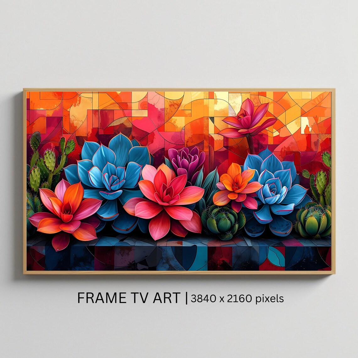 Colorful Succulent Garden Stained Glass Floral Botanical TV Art Poster