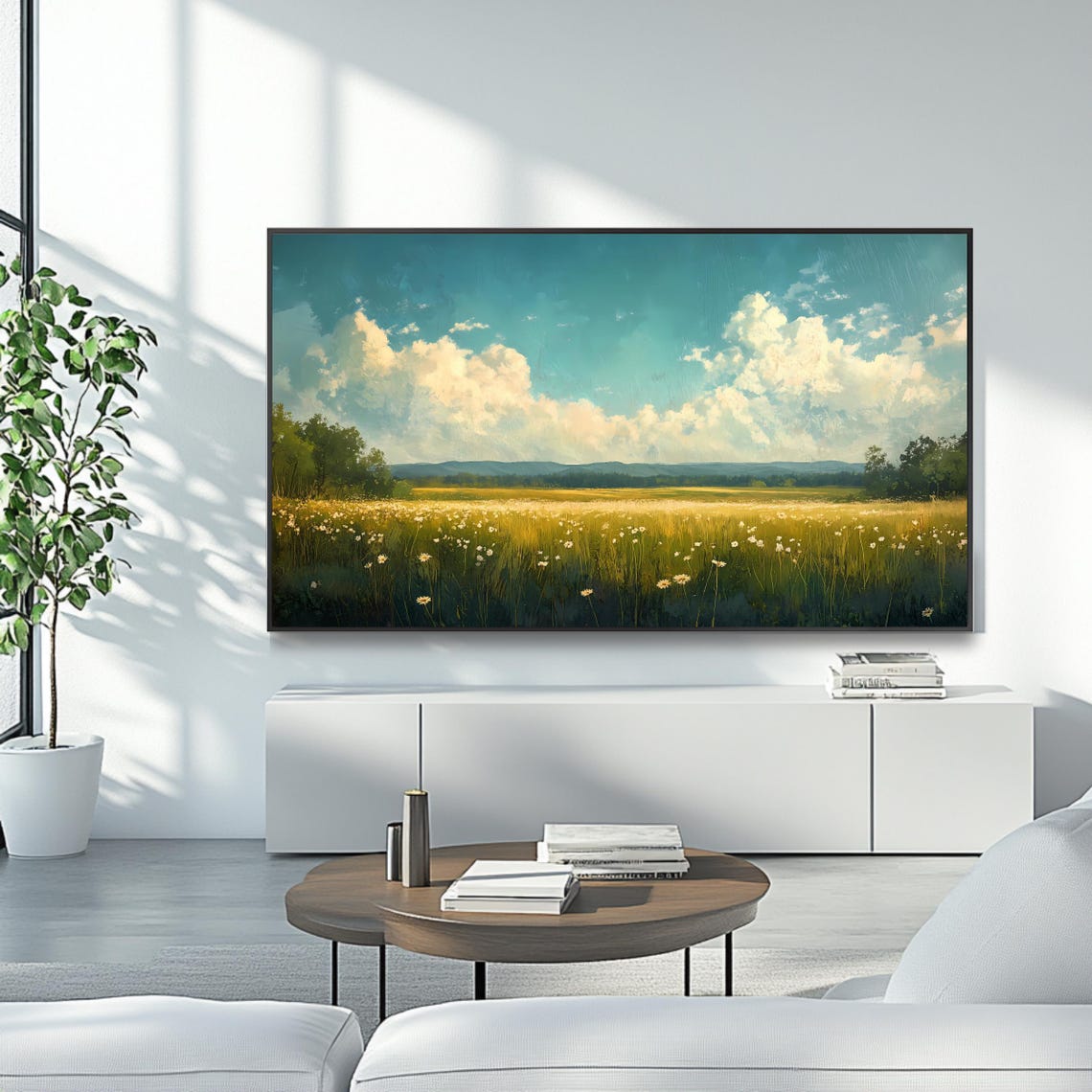 Summer Wildflower Meadow White Daisies Blue Sky Clouds Nature Poster - Image 4