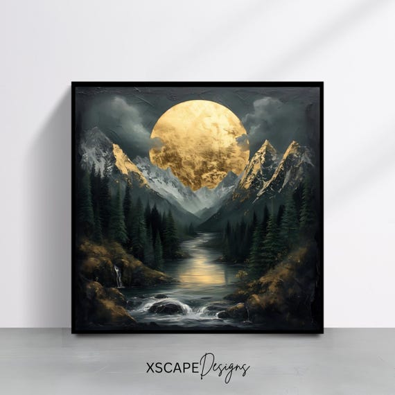 Golden Moon Wall Art Print Landscape Poster Square Print Wall Art