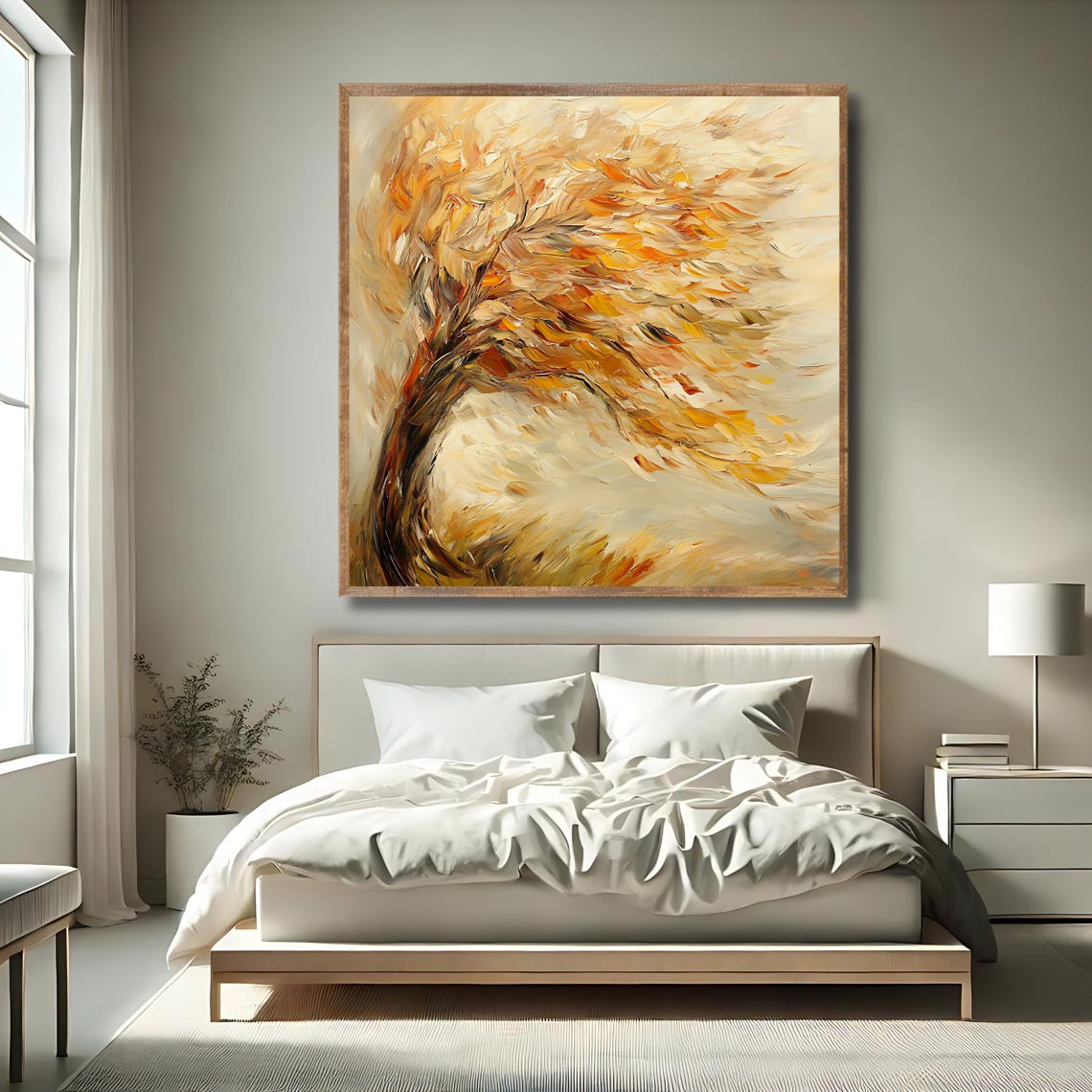 Abstract Windswept Autumn Tree Gold Leaves Impasto Painting Poster - Image 2