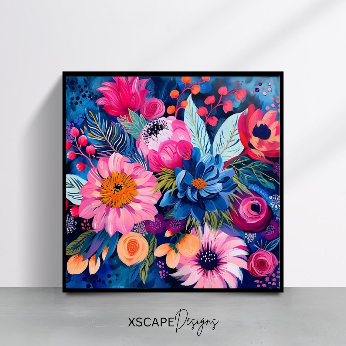 Colorful Floral Botanical Poster, Square Art Print