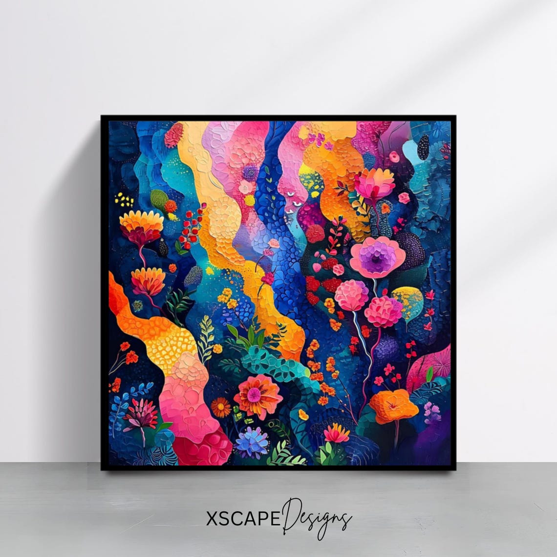 Colorful Abstract Floral Meadow Rainbow Botanical Art Print Poster