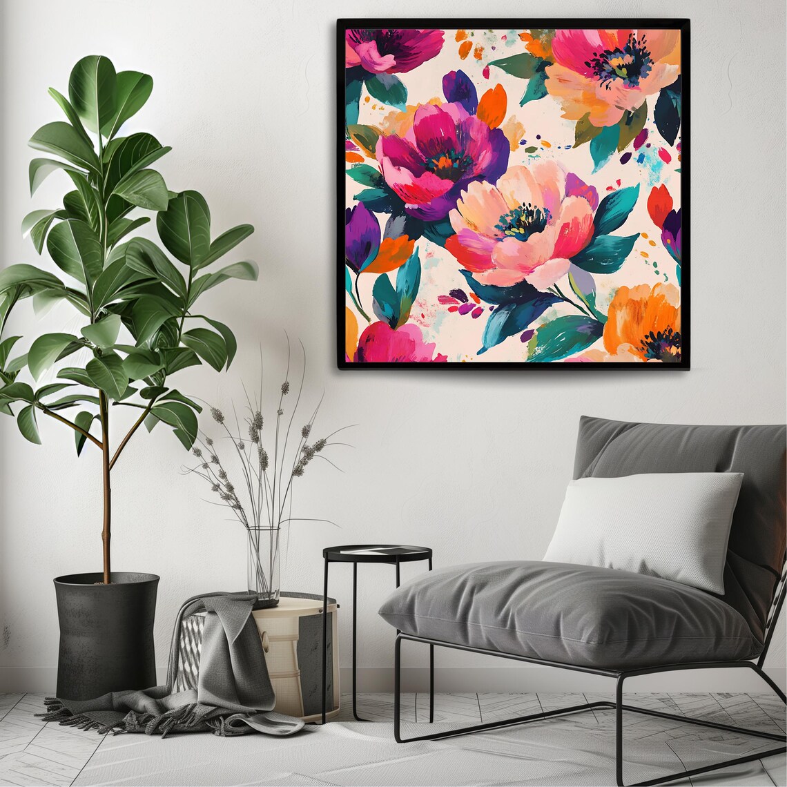 Bold Magenta Pink Orange Blossoms Painterly Floral Garden Poster - Image 3