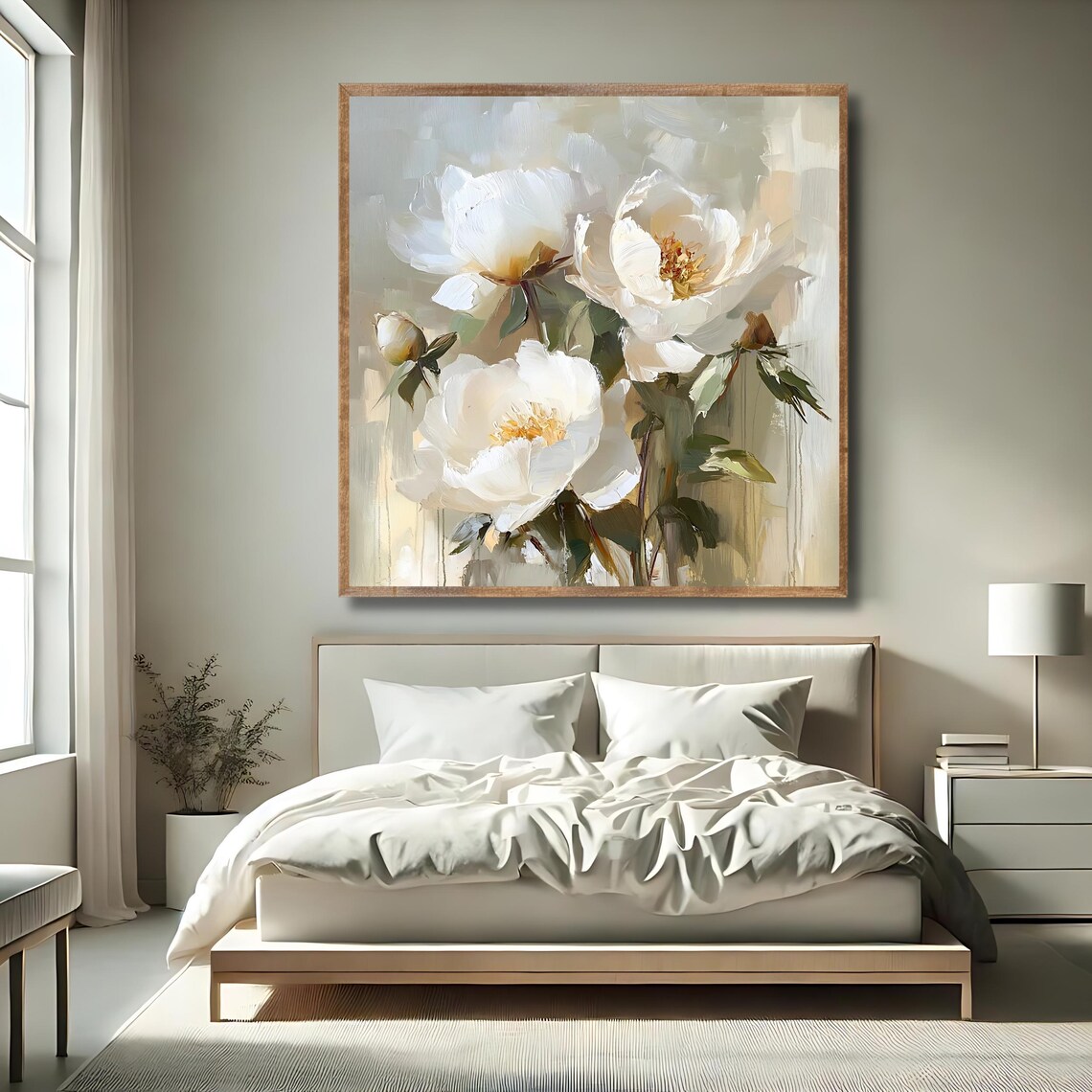 Vintage White Floral Art Print, Rustic Botanical Decor - Image 2