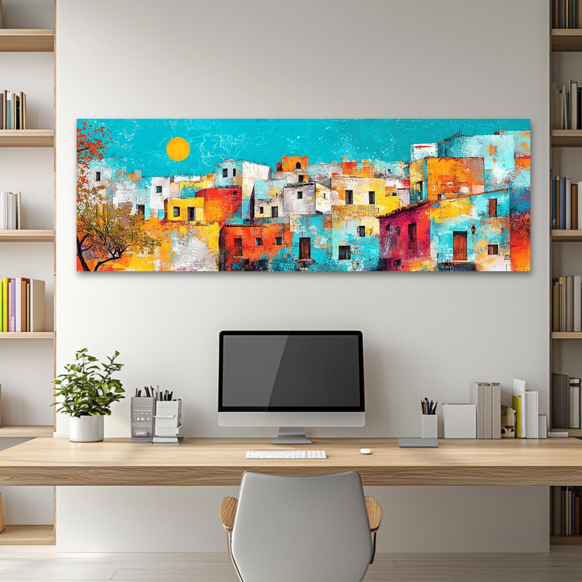 Colorful Mediterranean Village Abstract Sun Painting Travel Poster - Image 2