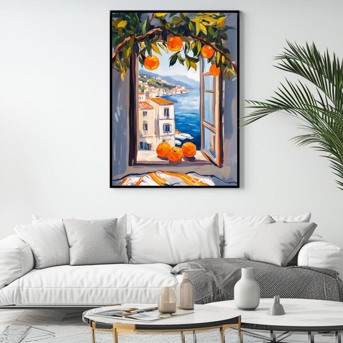 Mediterranean Window Orange Tree Coastal Town Sea View Travel Poster - Image 4