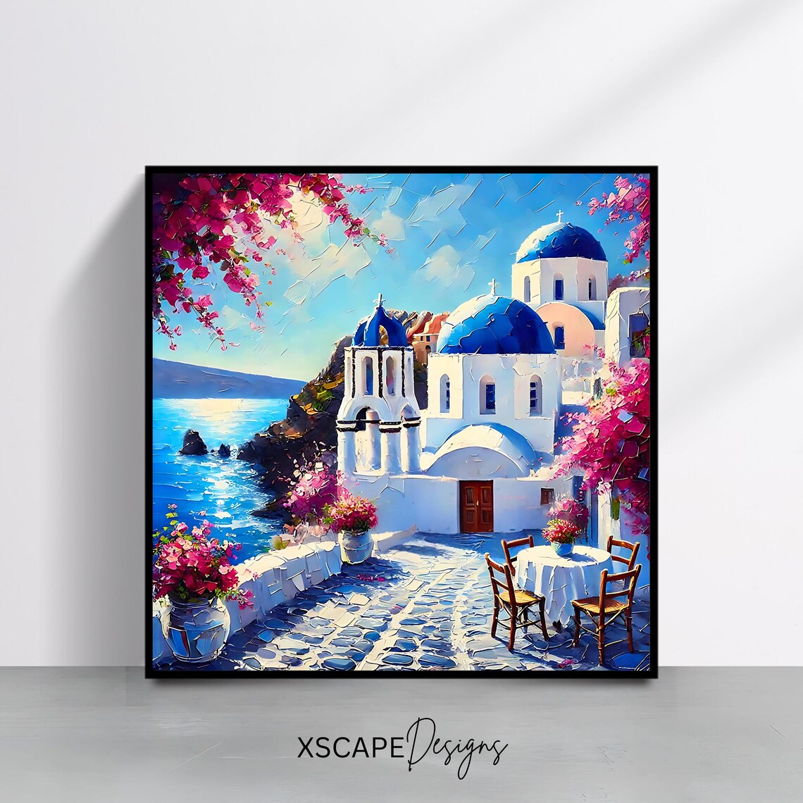 Santorini Greece Blue Domed Churches Caldera Sea Terrace Travel Poster