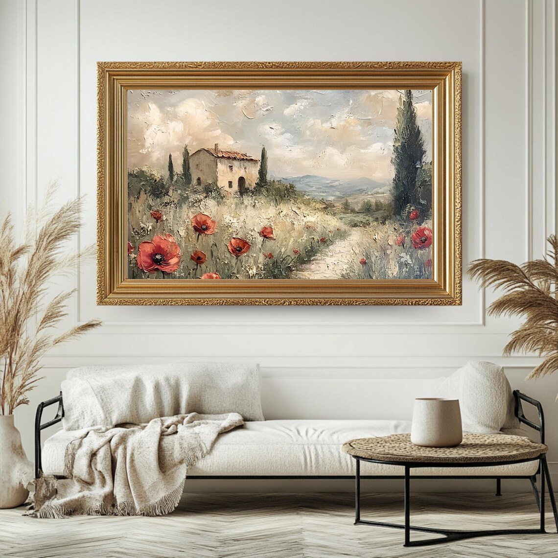 Vintage Tuscan Farmhouse Red Poppy Field Cypress Hills Travel Poster - Image 4
