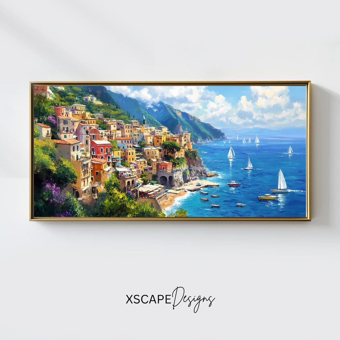 Amalfi Coast Colorful Cliffside Village Sailboats Mediterranean Poster