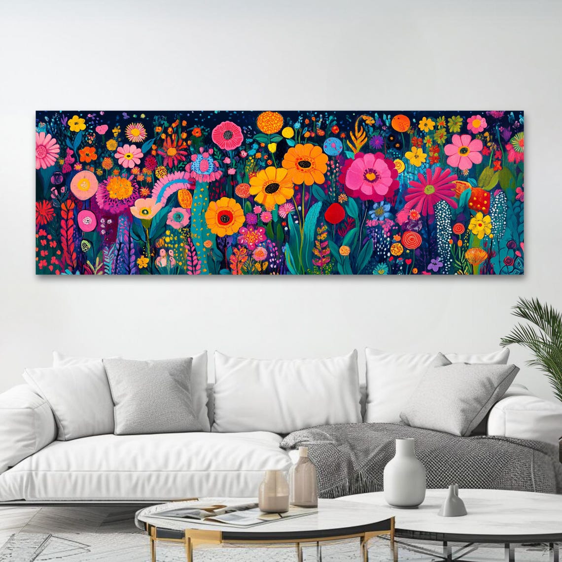 Colorful Wildflower Meadow Dark Botanical Garden Panoramic Art Poster - Image 4