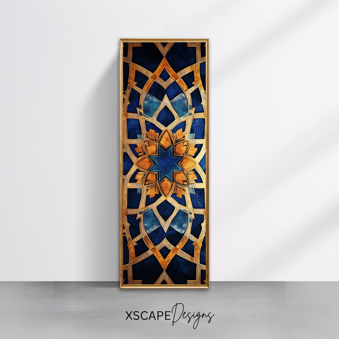 Islamic Geometric Arabesque Art Print, Gold and Blue