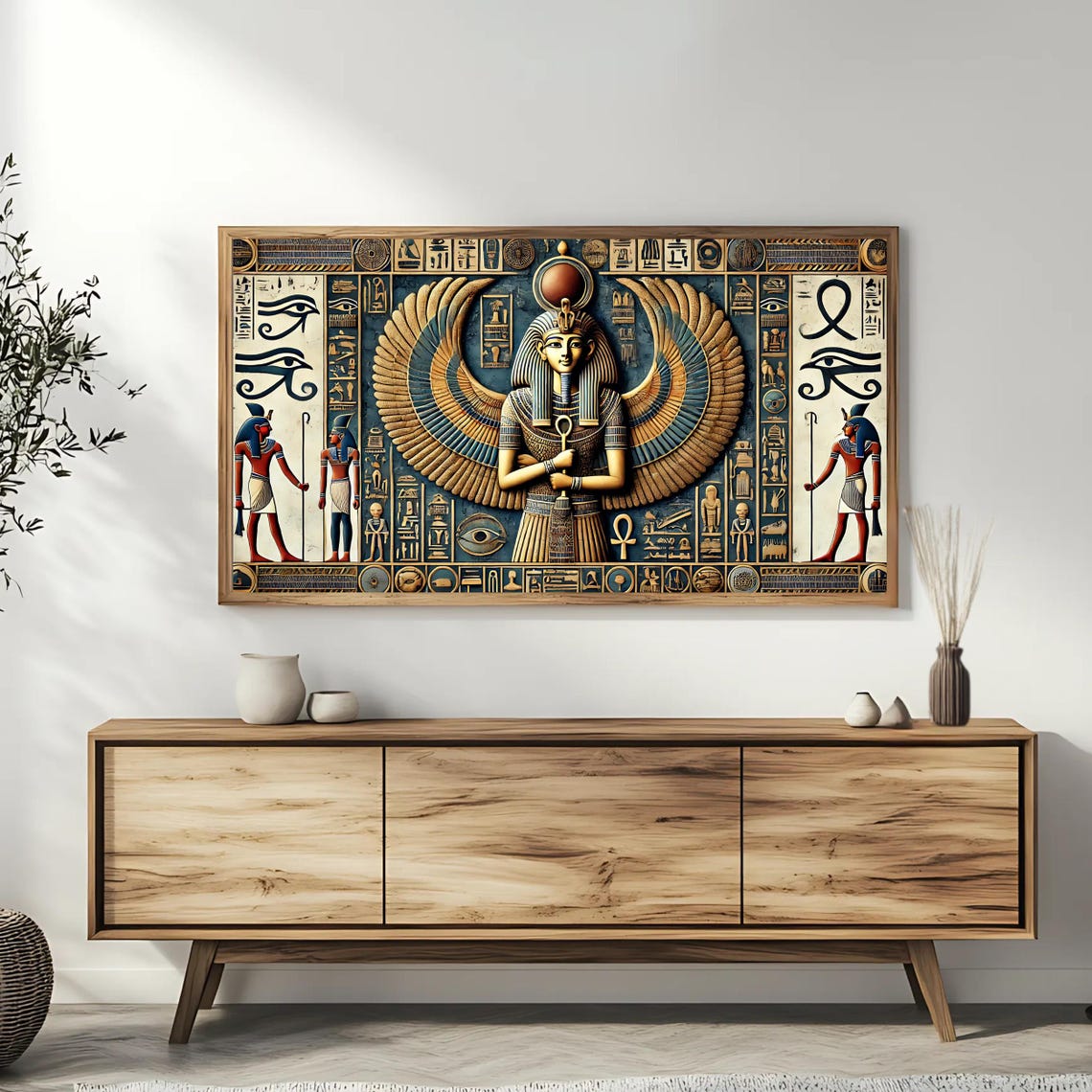 Ancient Egyptian Winged Goddess Hieroglyphs Golden Pharaoh Art Poster - Image 3