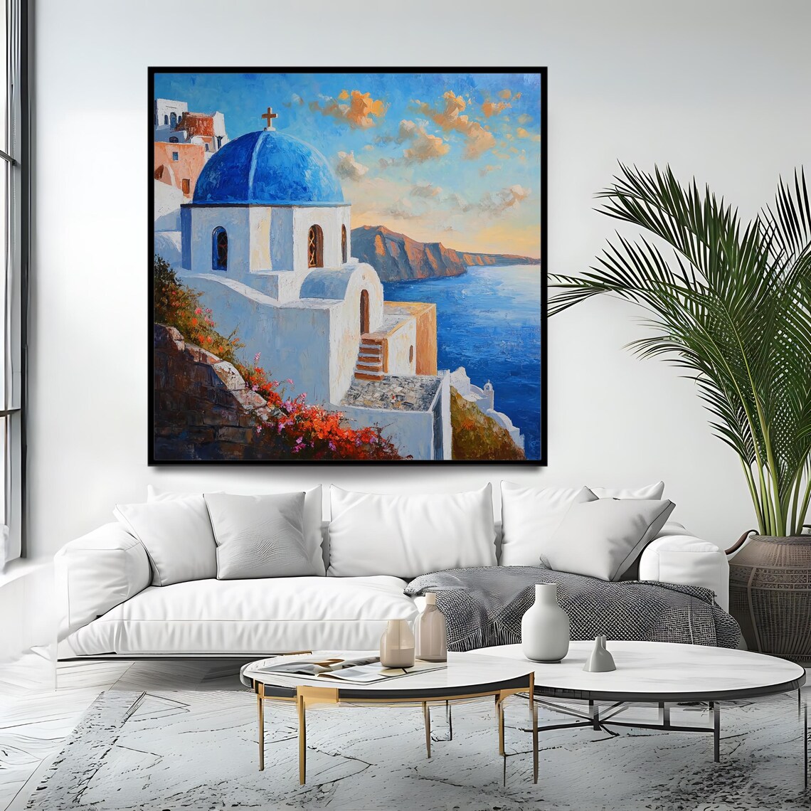 Santorini Blue Dome Church Sunset Caldera Sea View Greek Island Travel Poster - Image 4