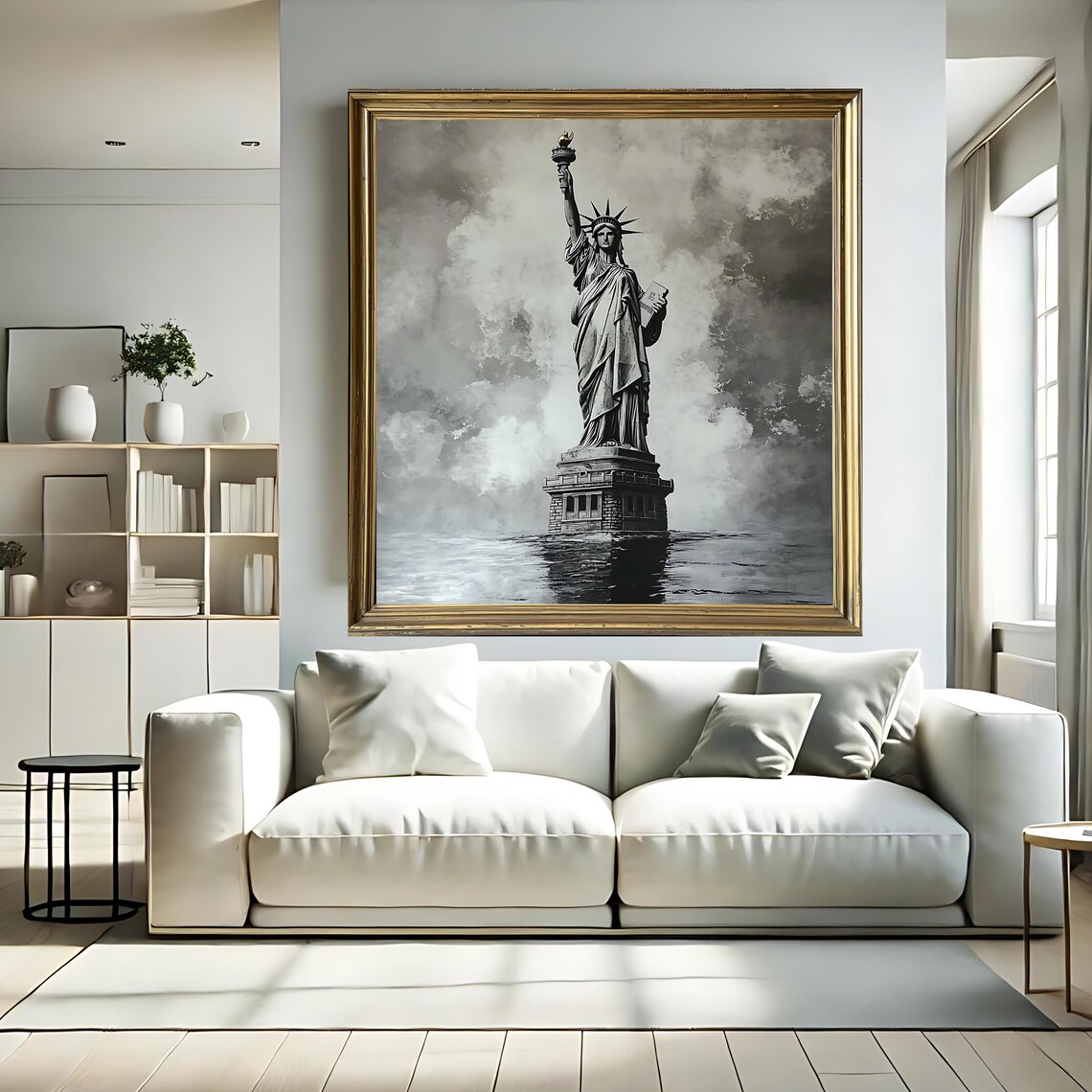 Statue Of Liberty Monochrome NYC Landmark Torch Black And White Poster - Image 3
