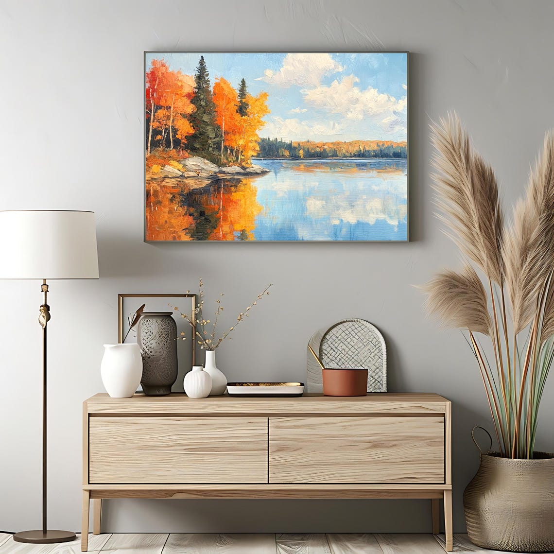 Autumn Lake Reflection Fiery Orange Trees Mirror Lake Forest Poster - Image 3