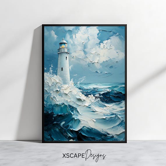Lighthouse Ocean Wall Art Print Coastal Artwork Nautical Decor