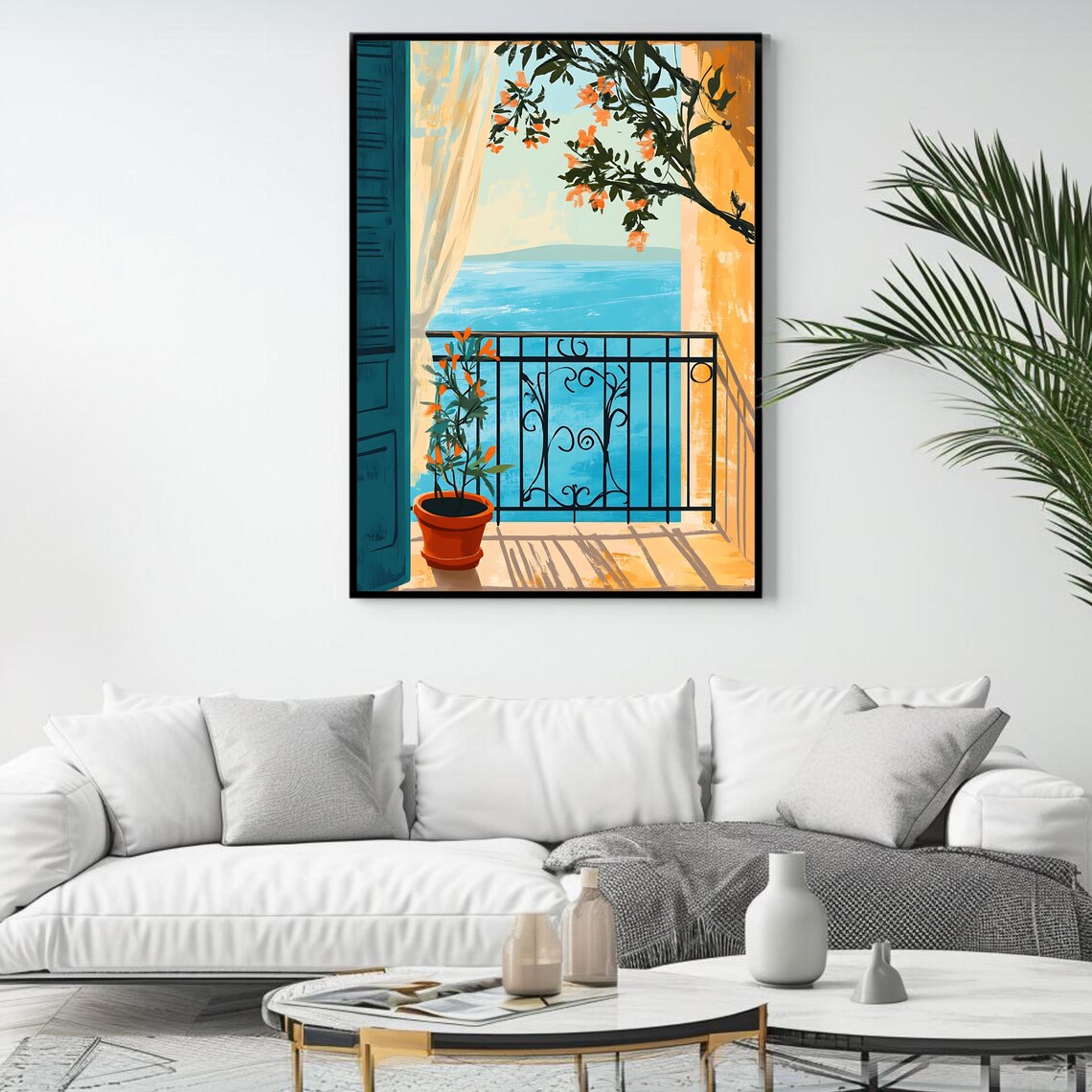 Mediterranean Balcony, Scenic Sea View Art Print - Image 4