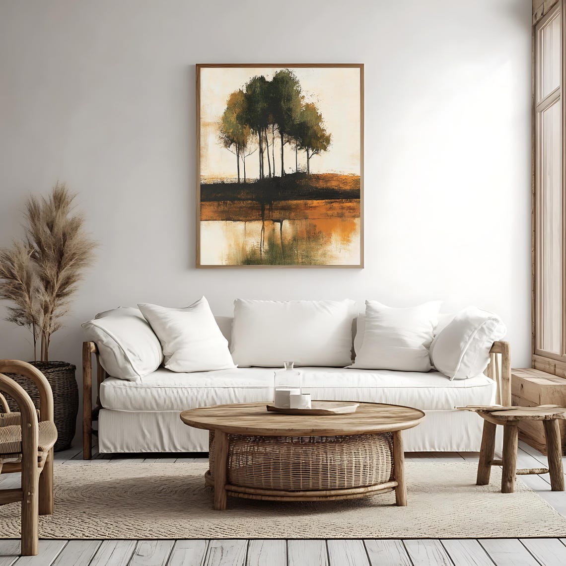 Abstract Rustic Tree Landscape Earthy Amber and Green Art Poster - Image 4