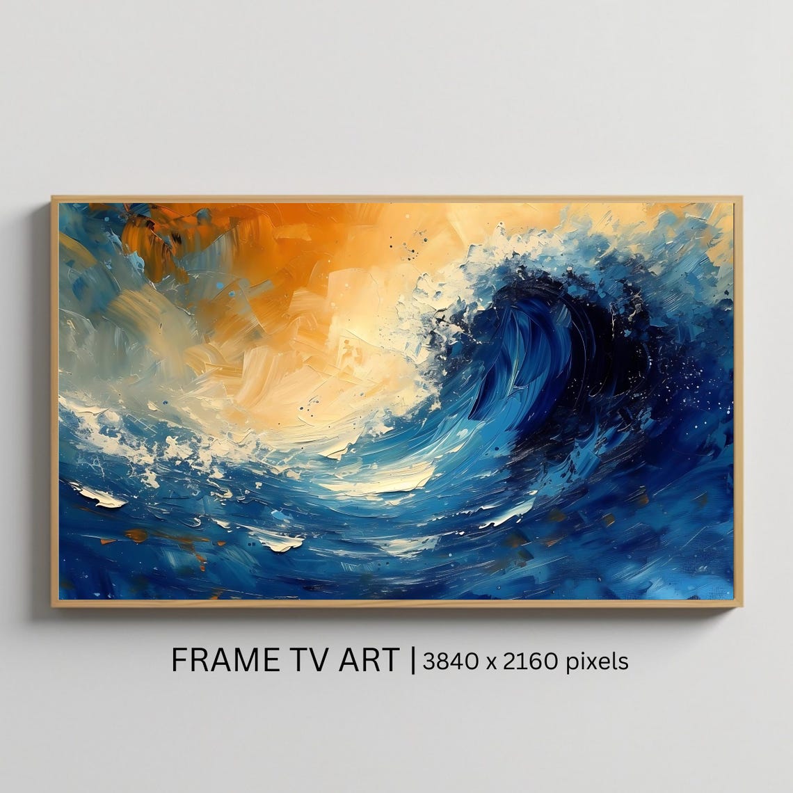 Ocean Wave Abstract Deep Blue Surf Golden Sky Coastal Poster