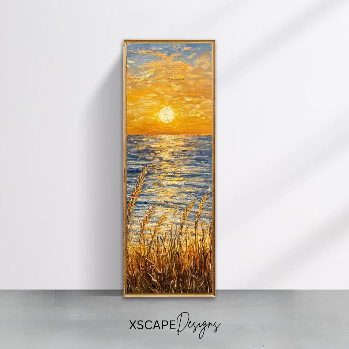 Tall Vertical Beach Sunset Ocean Waves Golden Grasses Coastal Poster