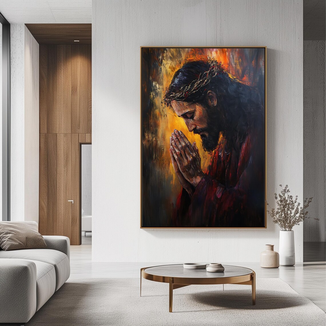Jesus Praying Crown of Thorns Dark Moody Religious Portrait Poster - Image 3