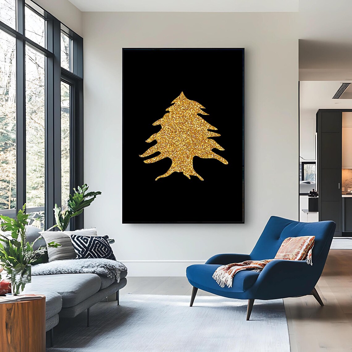 Gold Lebanese Cedar Tree Art Print Lebanon Wall Decor Luxury Middle Eastern Artwork Glitter Print - Image 3