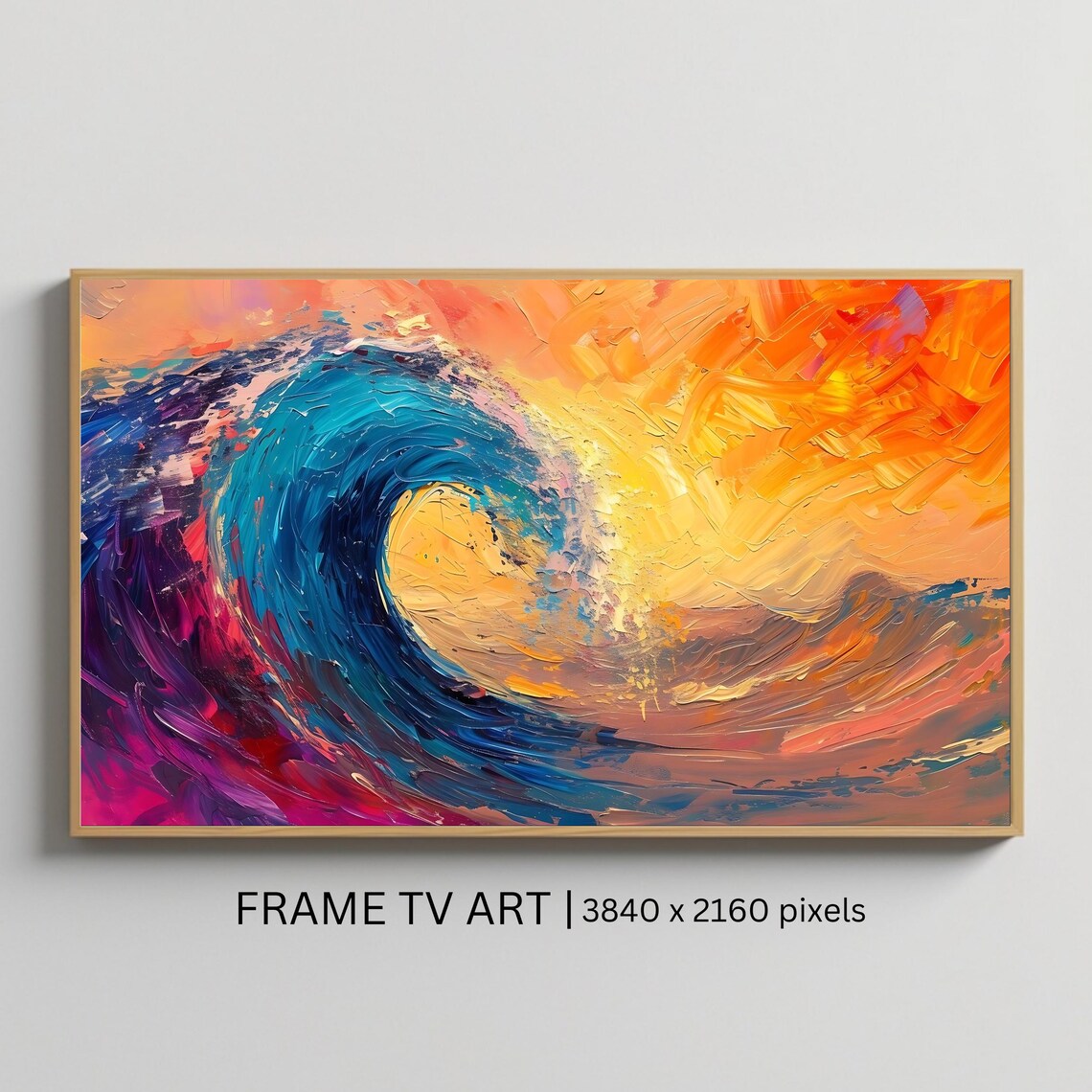 Vibrant Ocean Wave Curling Sunset Orange Impasto Surf Poster