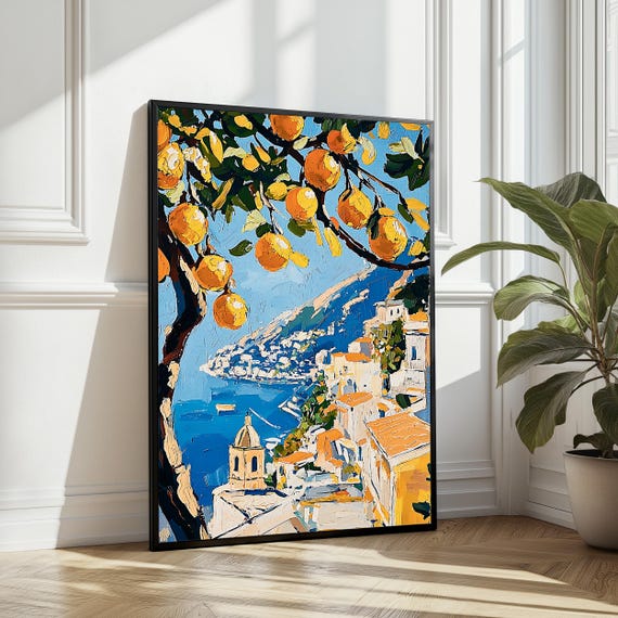 Lemon Tree Artwork Amalfi Coast Wall Art Mediterranean Kitchen Decor Instant
