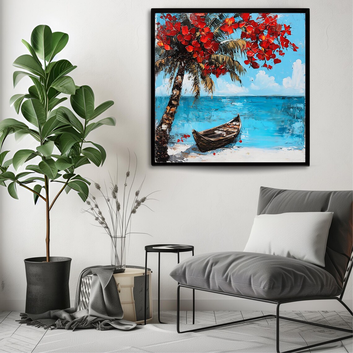 Tropical Beach Art Print, Coastal Palm Tree Decor - Image 3