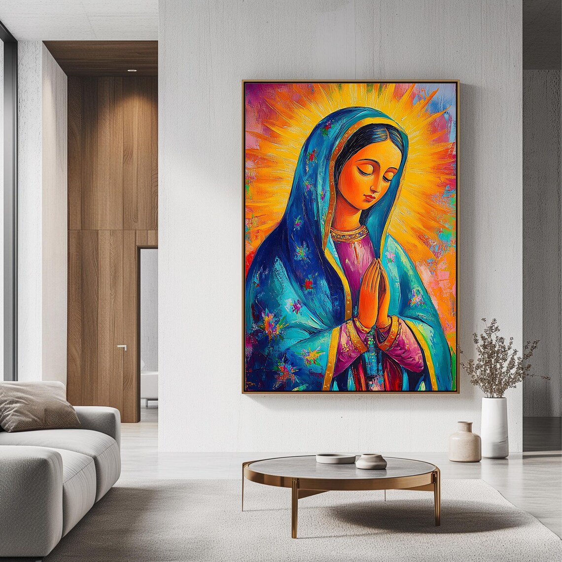Our Lady Of Guadalupe Praying Teal Mantle Golden Halo Faith Art Poster - Image 3