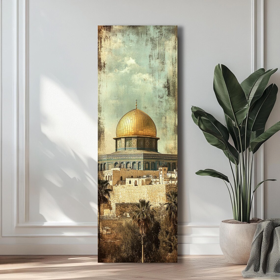 Dome Of The Rock Vintage Texture Gold Dome Jerusalem Skyline Poster - Image 3
