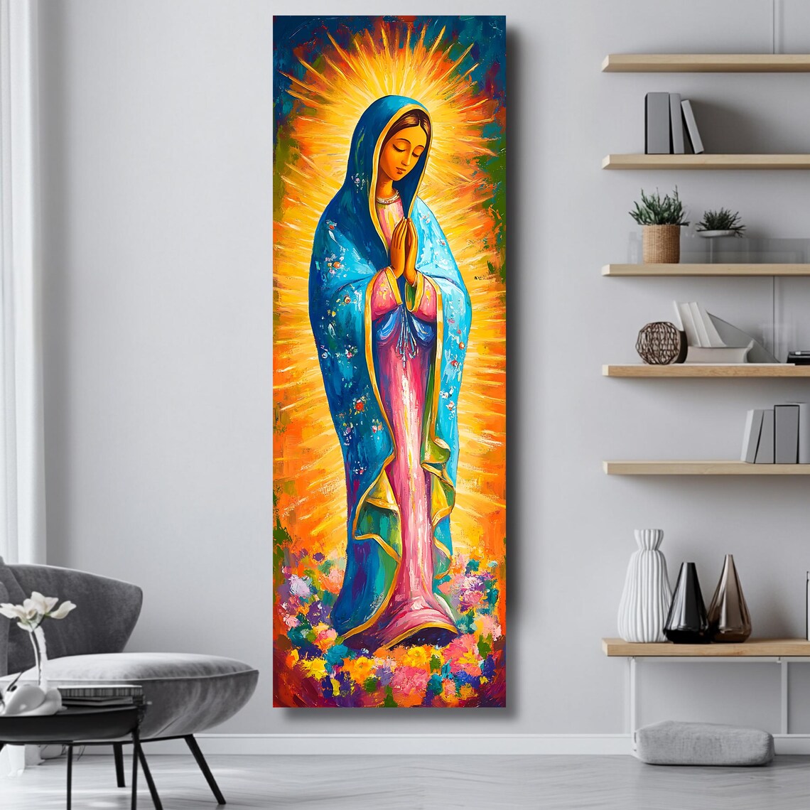 Our Lady Of Guadalupe Painting Colorful Catholic Religious Art Tall Vertical Print - Image 4