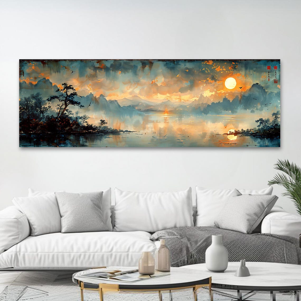 Sunset Landscape Wall Art Long Horizontal Narrow Print Elegant Nature Artwork For Above Couch Or Bed - Image 4