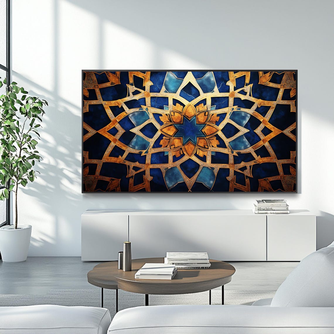 Islamic Geometric Art For Frame Tv Roku Screensaver Gold And Blue Wall Art - Image 4