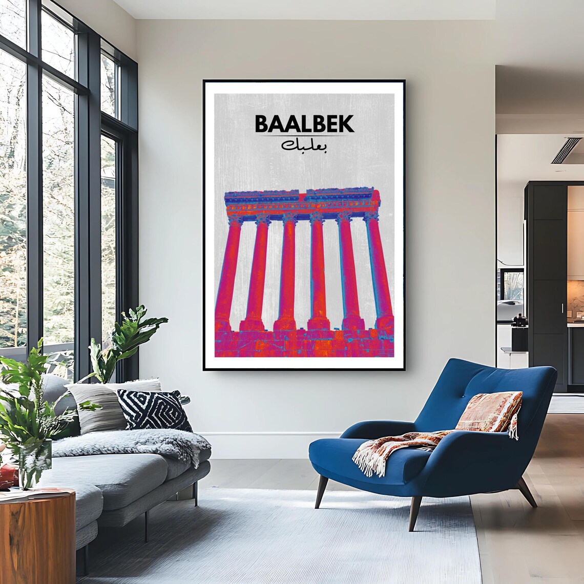 Baalbek Roman Ruins Pop Art Neon Ancient Lebanon Travel Poster - Image 3