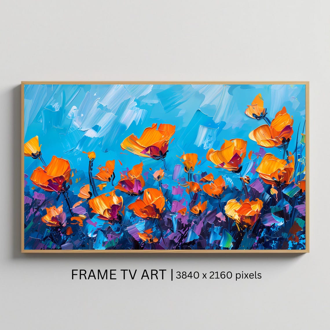 Orange Poppies Against a Bright Blue Sky Bold Impasto Floral Poster