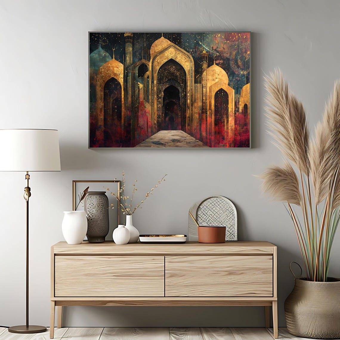 Golden Archway Islamic Art Print Abstract Mosque Wall Decor Middle Eastern Architecture Art Gold And Black Horizontal Wall Art - Image 3