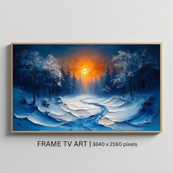 Winter Sunset Landscape Art For Frame Tv Snowy Forest Roku Screensaver Wall Art