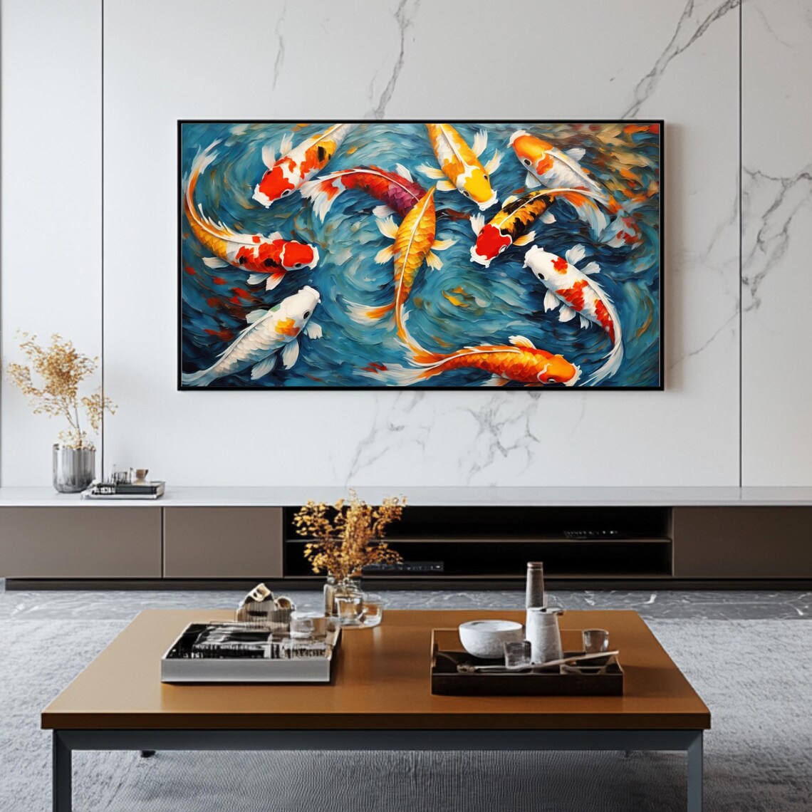 Colorful Koi Fish Swimming In A Vibrant Aquatic Design Artwork For Frame Tvs And Roku Tv Backgrounds - Image 2