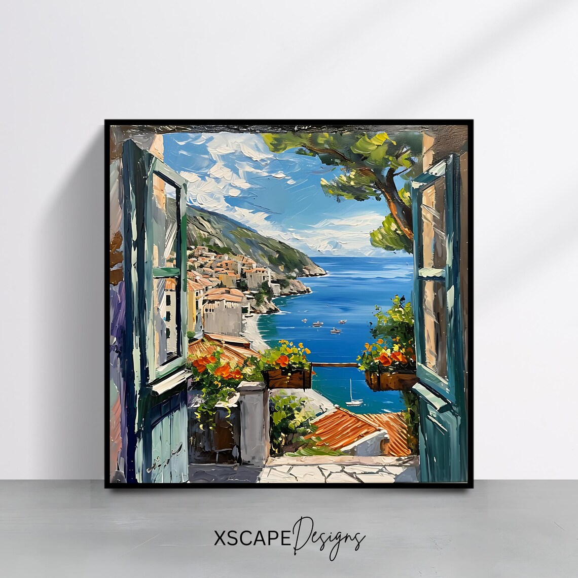 Seaside Door View, Modern Mediterranean Art Print