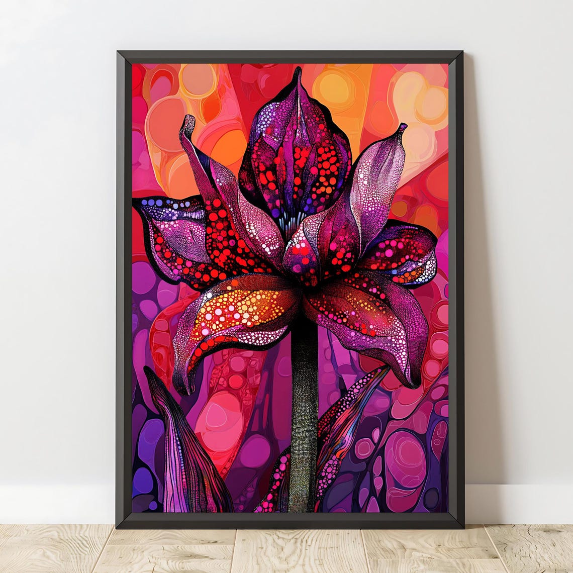 Magenta Lily Flower Psychedelic Dotwork Bold Abstract Floral Poster - Image 2