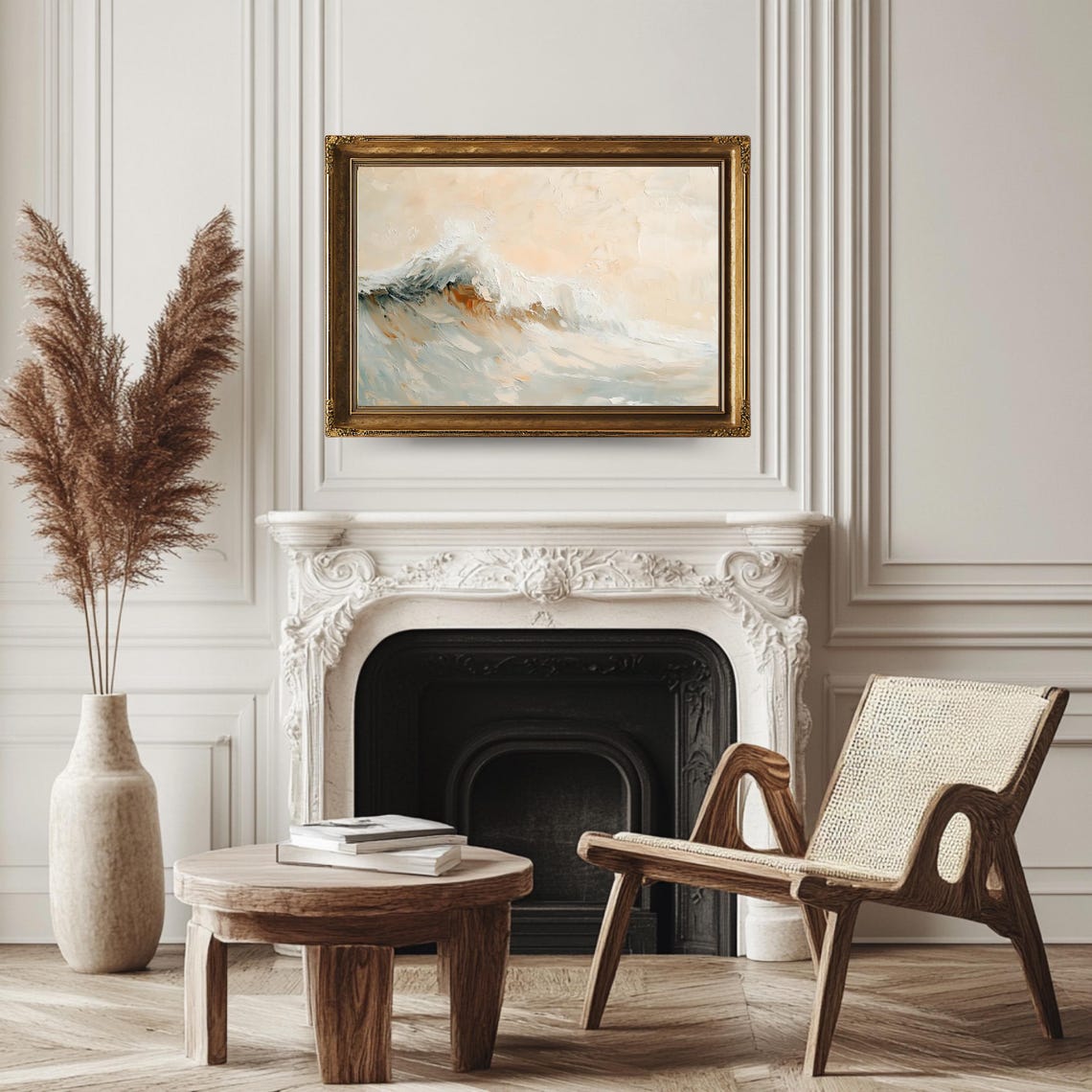 Soft Neutral Ocean Wave Abstract Seascape Cream Coastal Wall Art - Image 3