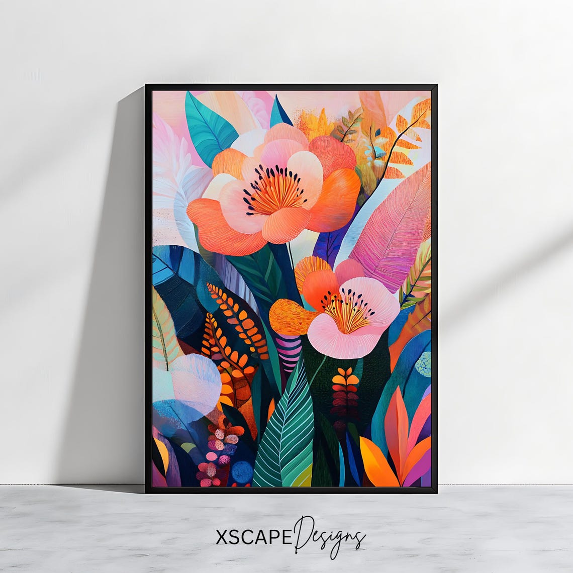 Vibrant Coral Tropical Floral Illustration Modern Botanical Art Print