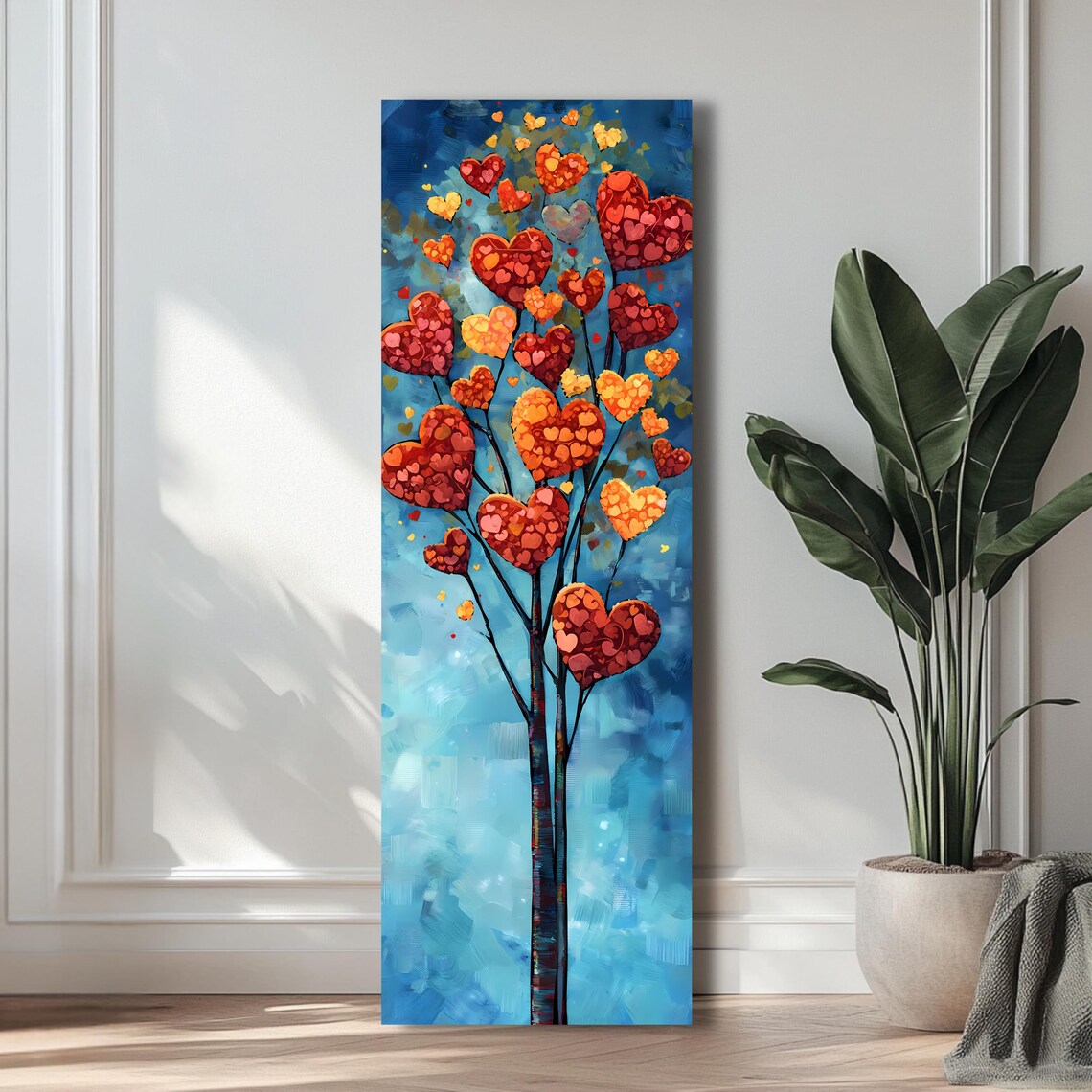 Tall Vertical Heart Tree Wall Art Love Tree Print Long And Narrow Romantic Artwork Wide Wall Art - Image 3