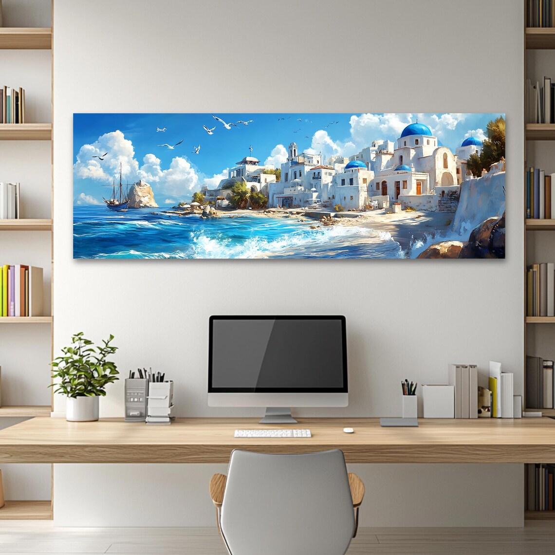 Santorini Seaside Travel Poster, Coastal Wall Art - Image 2